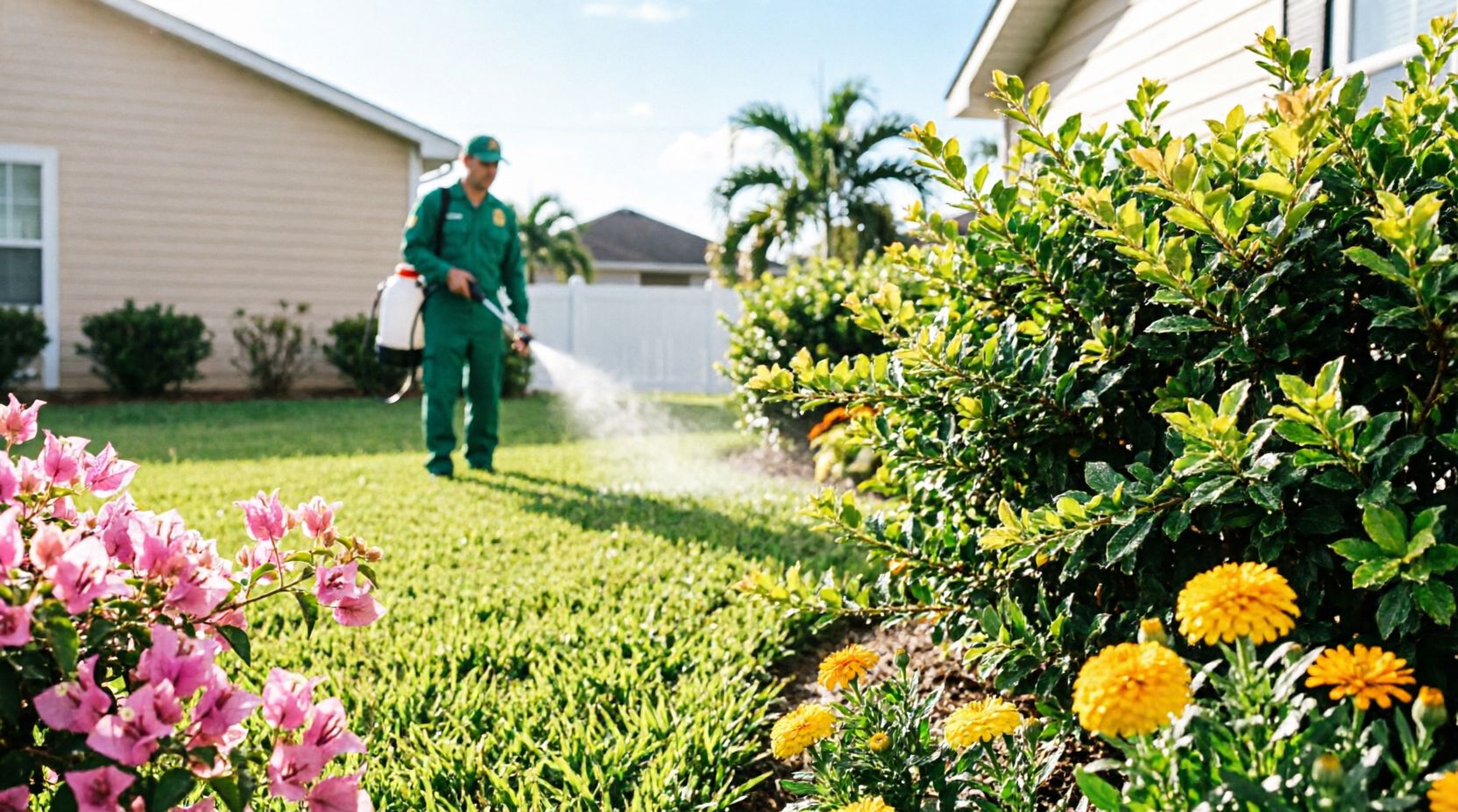 Technician treating bushes for mosquitoes